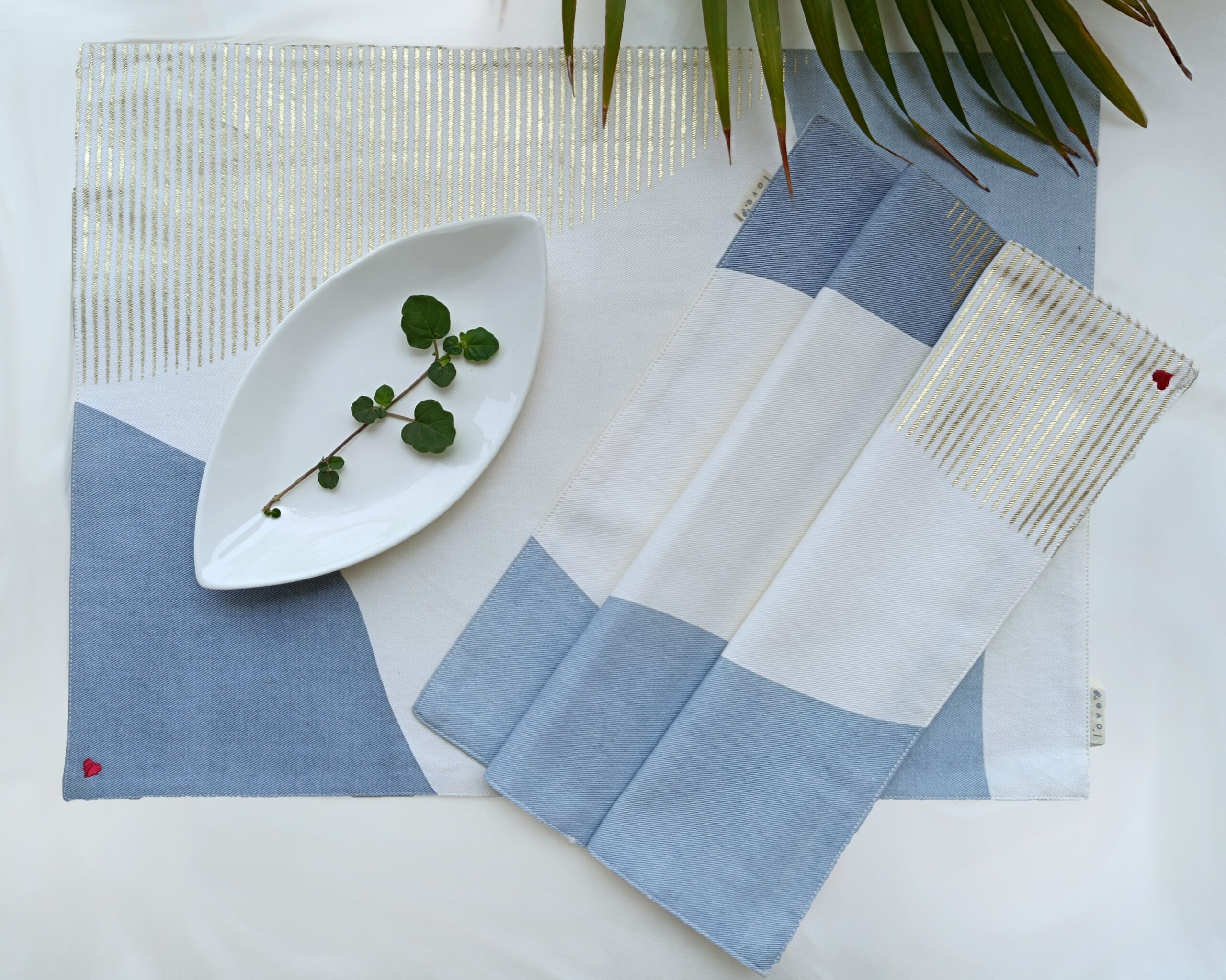 Mountain Scapes Table Mat Set of 4 - Off-White Blue